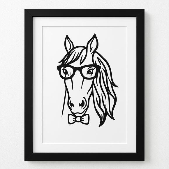 Quirky Horse Portrait 3D Art Print 8x10 Frame Horse Glasses & Bow Tie Whimsical - Picture 1 of 3